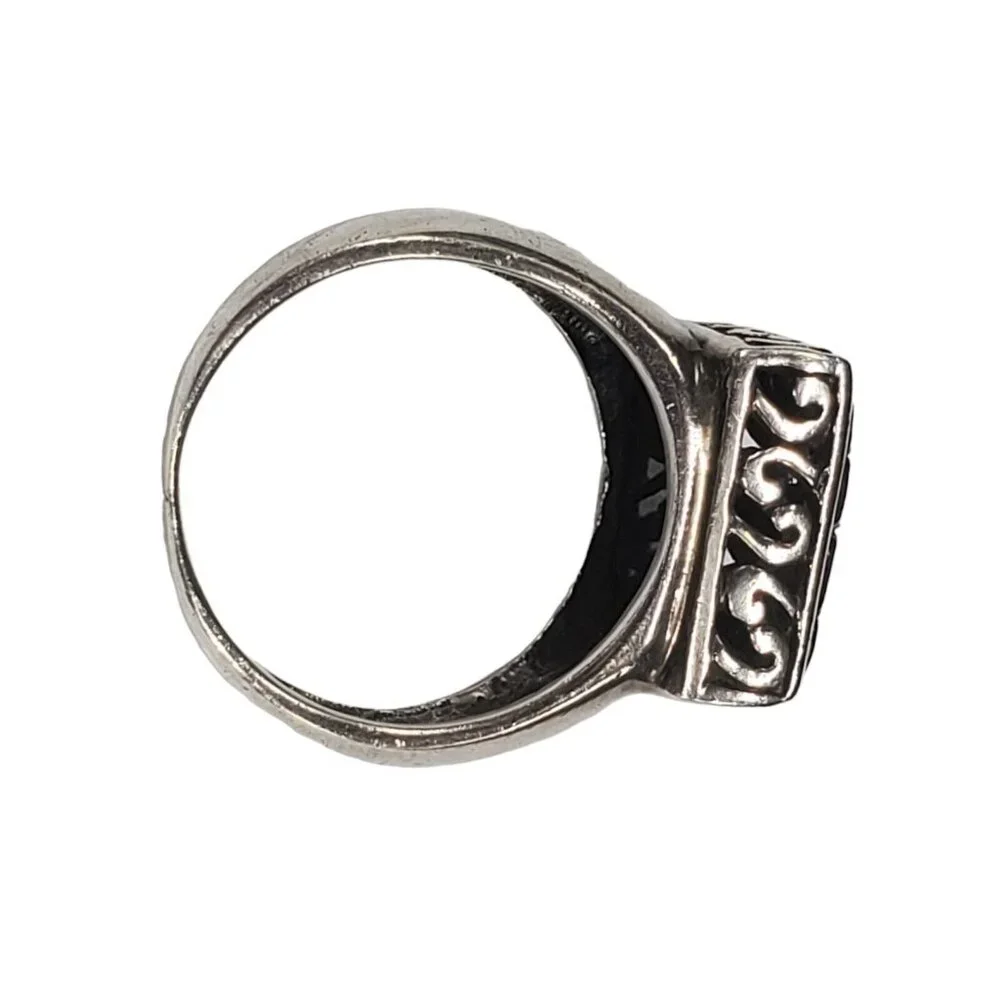 Sterling Silver Ring Square Swirl Open Scroll Work Sz 7.75 Designer Statement - Picture 7 of 9